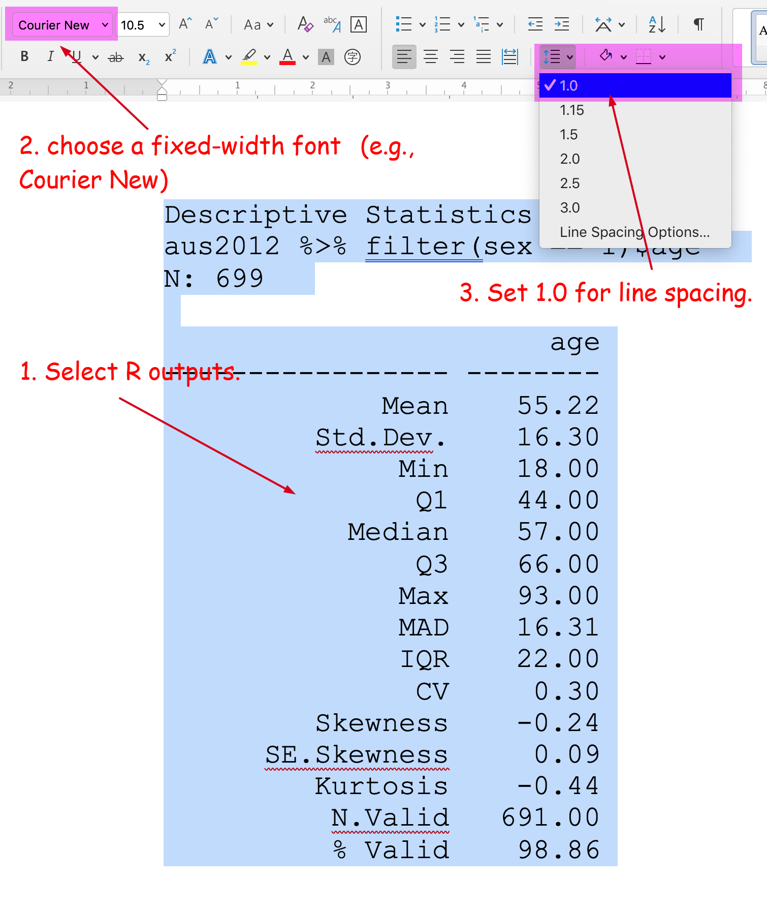 Import R Outputs into MS Word on Mac (2)