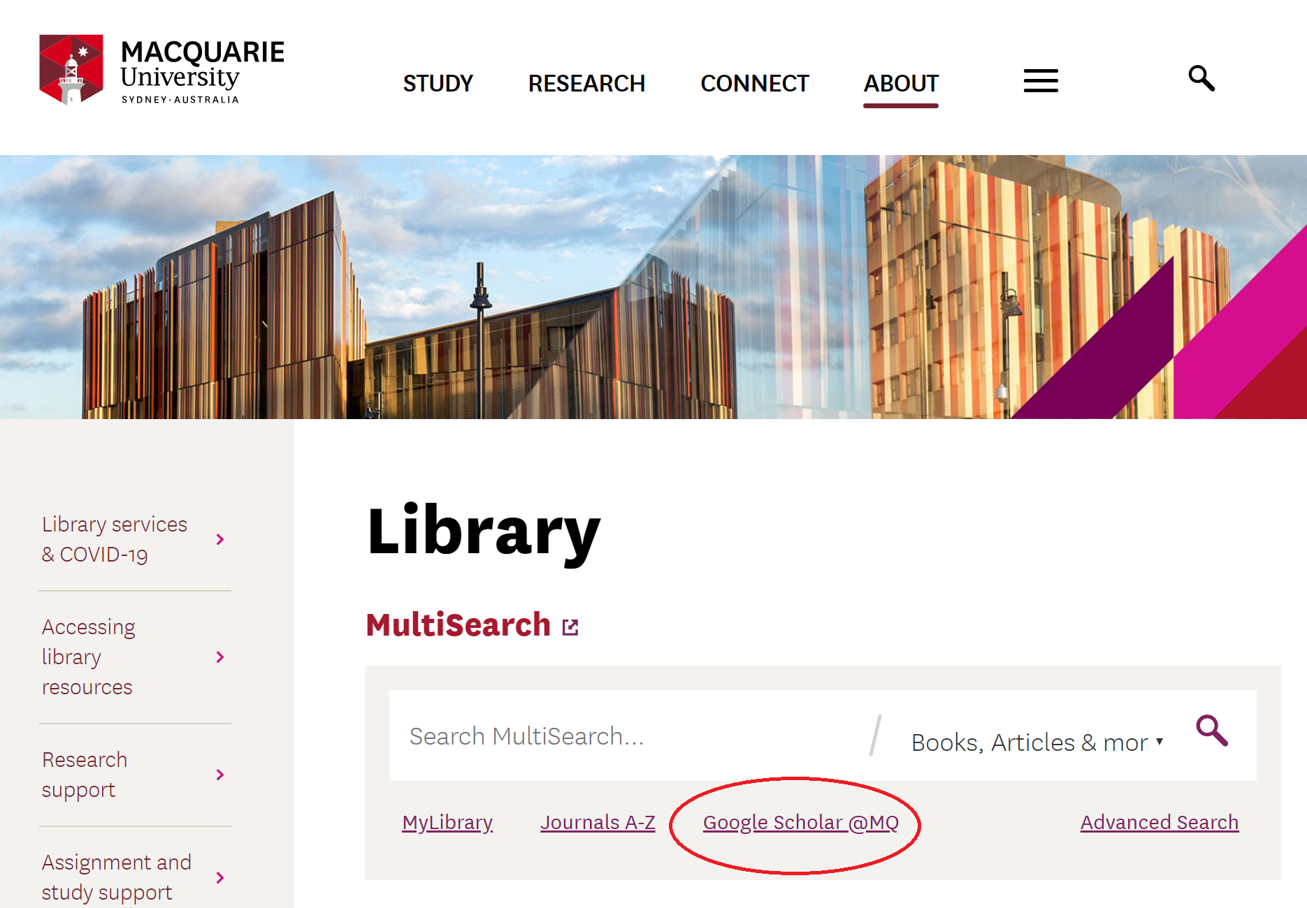 Finding link to Google Scholar @ MQ