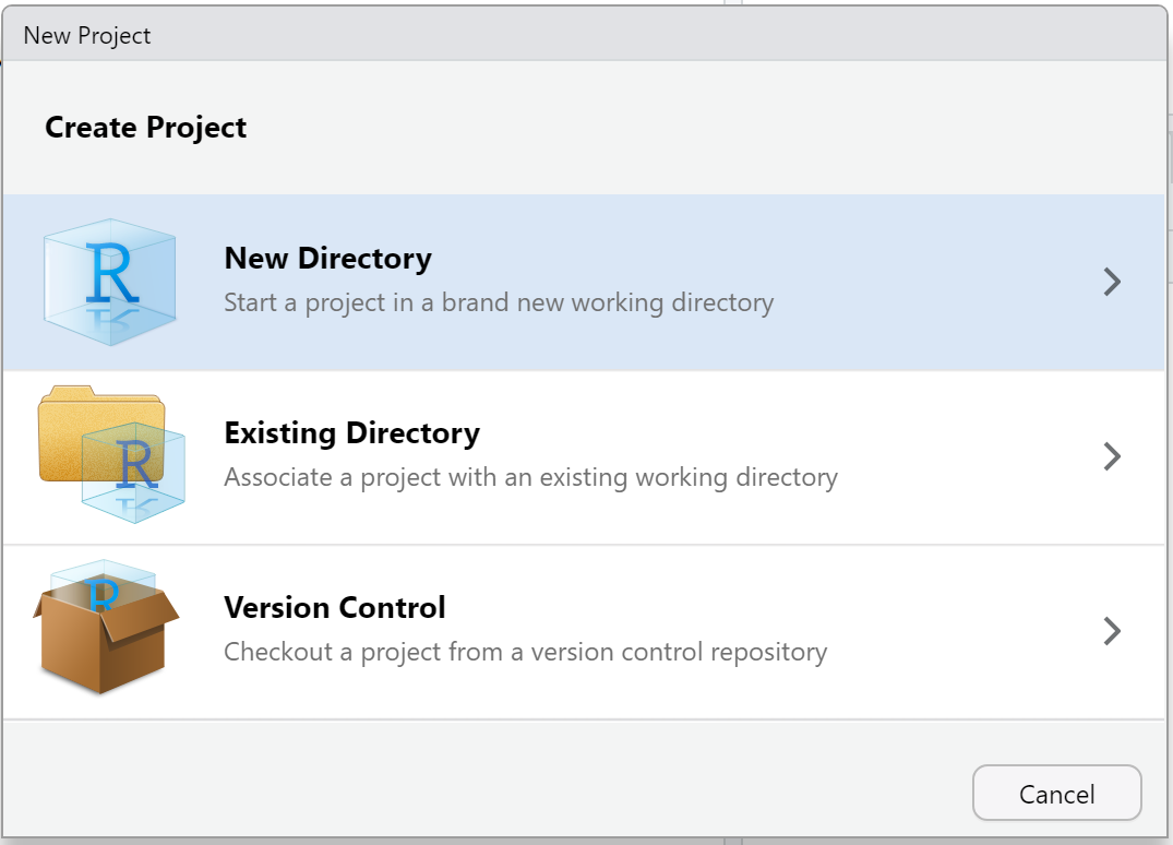 Step 2: How to open a new project in RStudio.