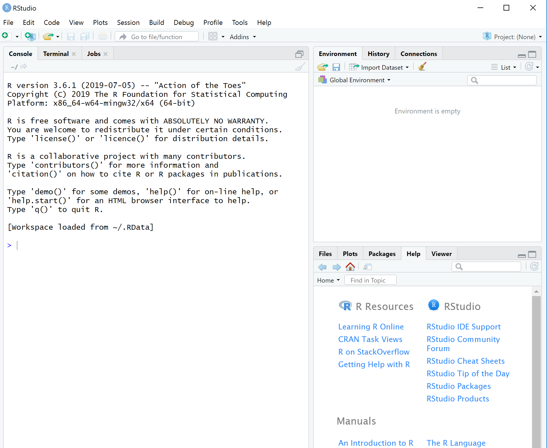 What RStudio looks like when we first open it.